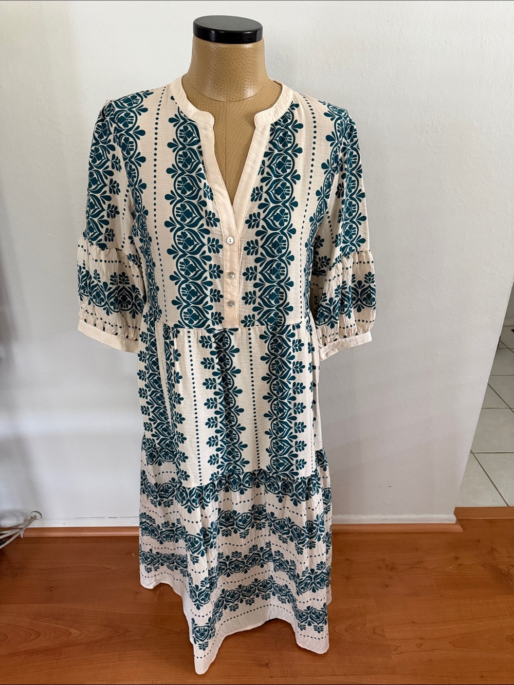 Figueroa & Flower Boho Embroidered-Style Printed Tunic Dress